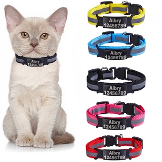 Custom ID Name Tag Cat Collar Bell Necklace Safety Reflective Nylon Kitten Cat Collar Personalized Engraved Nameplate