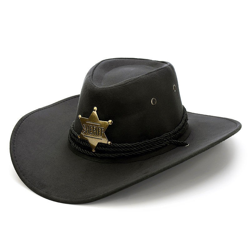 ▽▥Western Cowboy Hat Retro Sheriff S Badge Horseba Travel Fishing Sunshade Sun Belt Wind Rope Topi