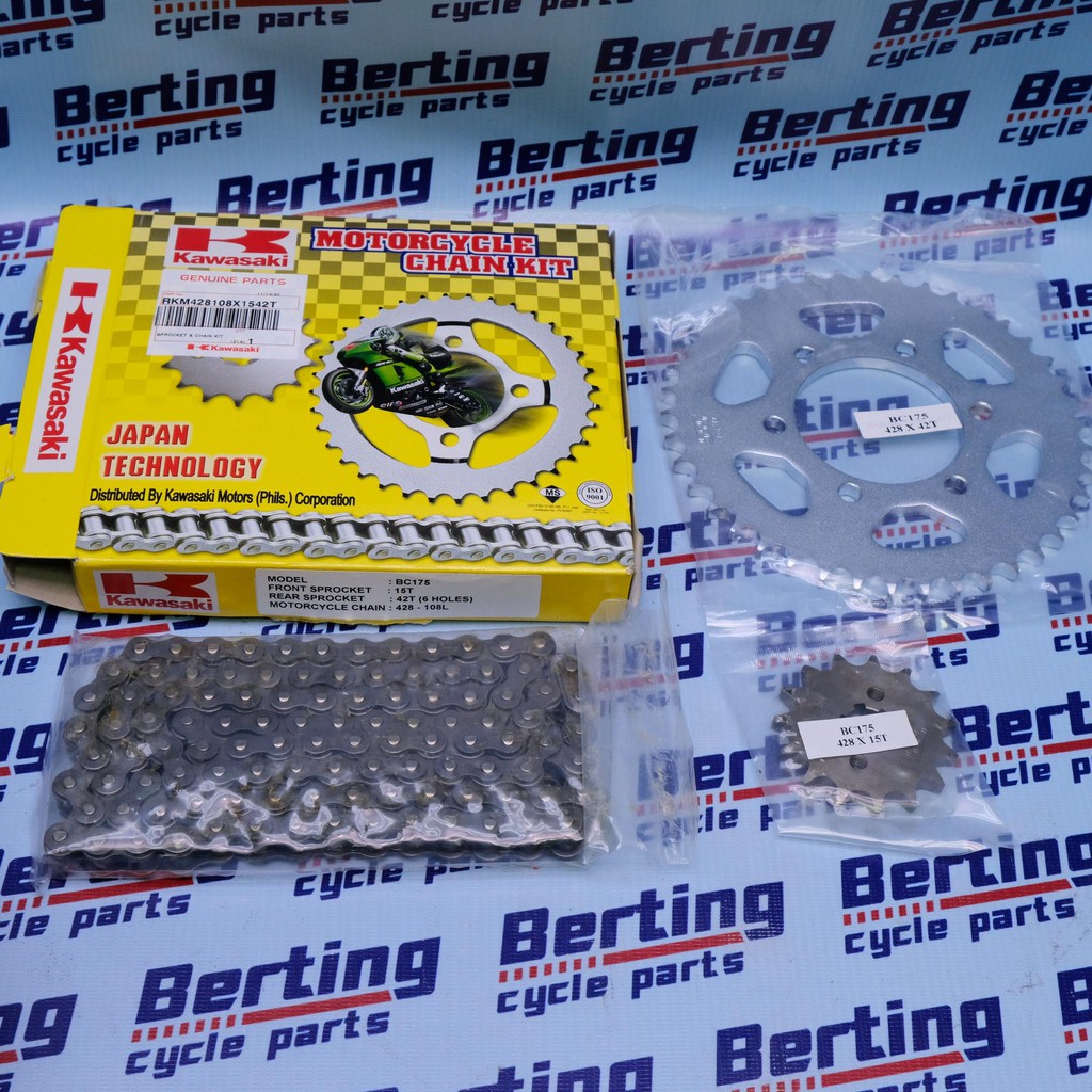 SPROCKET CHAIN SET Kawasaki Barako 15T 42T 428 Genuine RKM428108X1542T ...