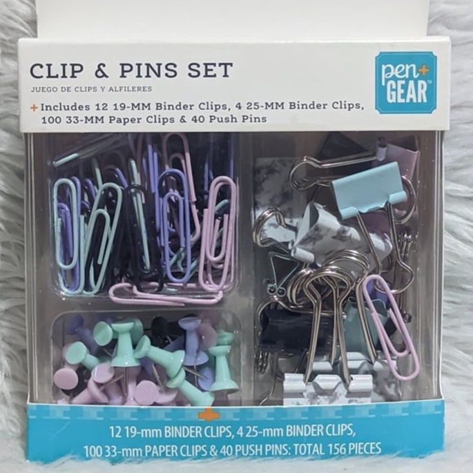 Pen + Gear Binder Clips, Paper Clips, & Push Pins Set 156 Pieces ...