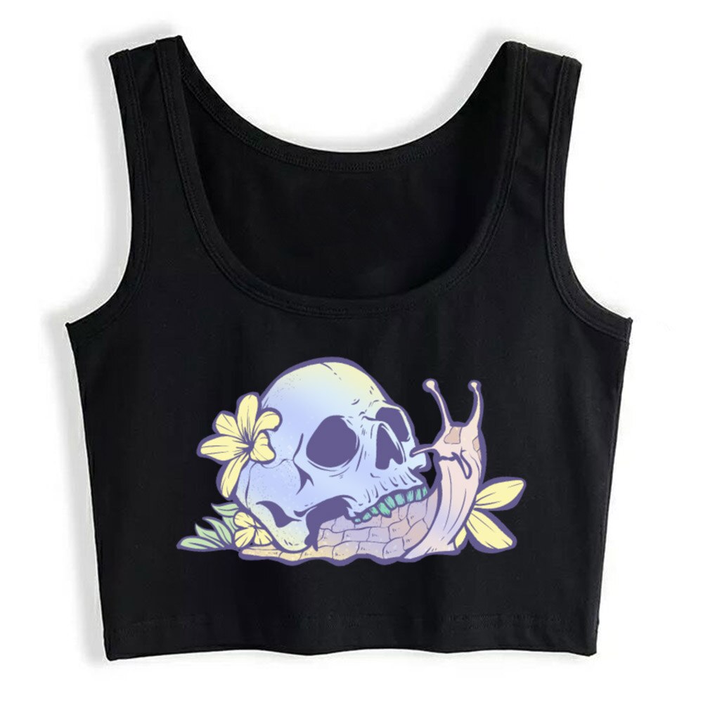 Crop Top Female Pastel Goth Kawaii Eboy Egirl Emo Cute Skull Snail Funny Black Sleeveless Tops Women Shopee Philippines