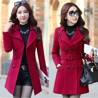 women's autumn and winter coat korean style slim mid-length woolen coat