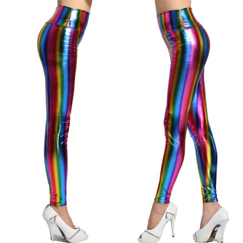 high waisted rainbow pants