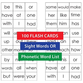 Reading Flash Cards - Sight Words or Phonetics CVC Word Families for