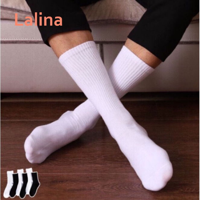 Lalina Mens Highcut Long Sports Socks Cotton Plain Black For Boys For