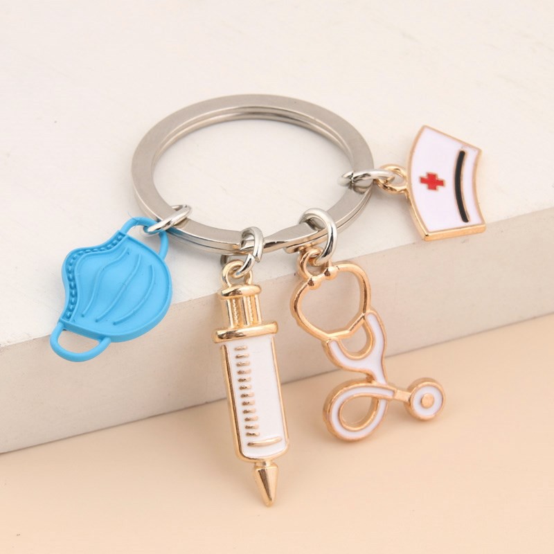 New Doctor Keychain Medical Tool Key Ring Injection Syringe Stethoscope ...