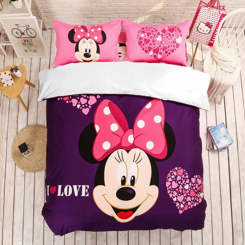 3d Cartoon Disney Minnie Mouse Bedding Set Single Double Kid Duvet Cover Pillowcases Twin Queen King Shopee Philippines