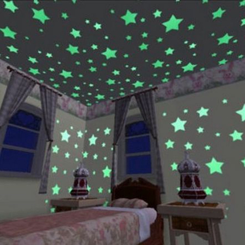 100x Wall Glow In The Dark Stars Sticker Bed Room Ceiling Shopee