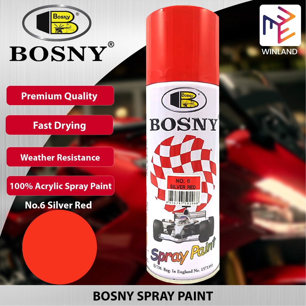 Bosny 100 Acrylic Spray Paint Silver Red No. 6 Spraypaint *WINLAND
