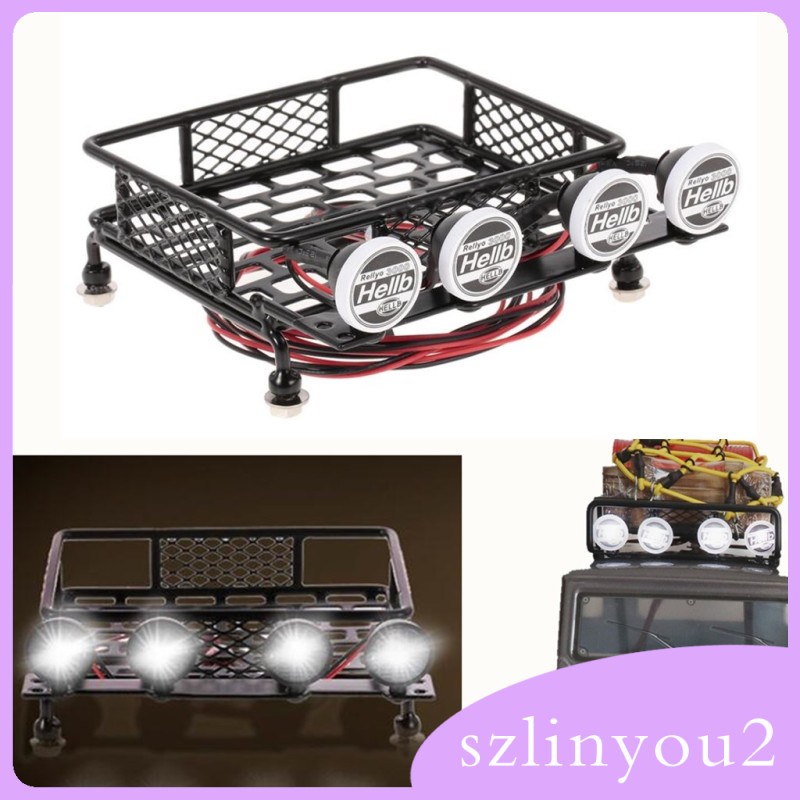 RC 1/10 Metal Roof Rack with Round LED Spotlights for D90 D110 CC01 Crawler 