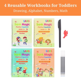 [REUSABLE] 4 Workbook for Preschool Toddler - Drawing, Math, Numbers, Alphabet, Educational