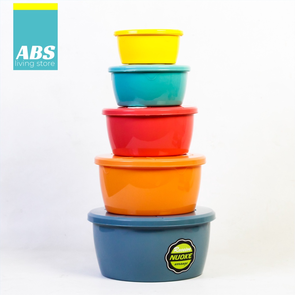 (ABS) Food BOX SET 5 PCS DRY CAKE JARS PLASTIC JARS / SPICE PLACE FOOD GRADE ROUND MODEL