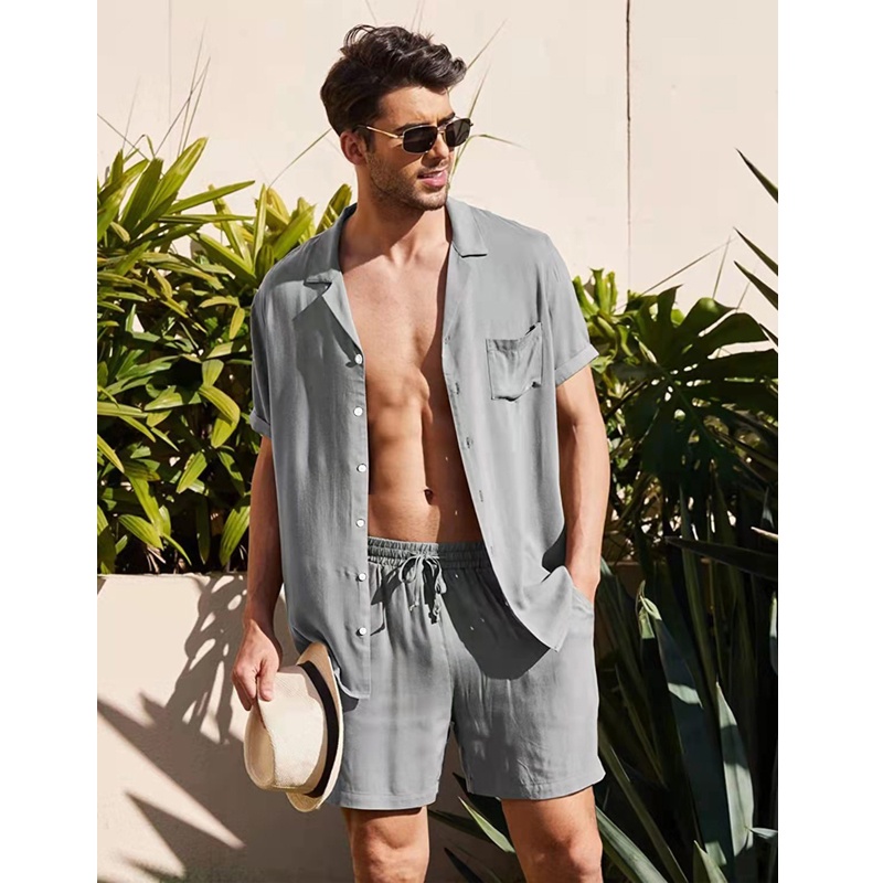2023 Summer Fashion Mens Cotton Linen Shorts Suit Casual Solid Two Piece  Set Loose Turn-down Collar Button Shirts with Short Pants Male Beach Outfit  Mens | Shopee Philippines
