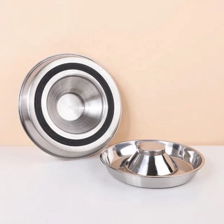 Stainless Steel Puppy Saucer bowl w/ Rubber Bottom (Slow Feeder/Non Skid) for dogs and cats