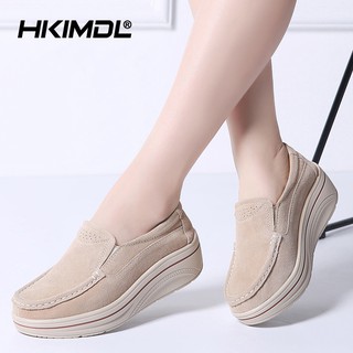 HKIMDL Women Slip On Flats Shoes Ladies Platform Sneakers Shoes Leather Suede Casual Creepers Shoes