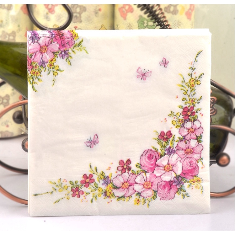 Diy Small Flowers Printed Napkins Pink Table Mats Paper Cut Party