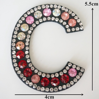 A-Z Pink Red Rhinestone English Letter Alphabet Sew Iron On Patch Badge 3D Handmade Letters Patches Bag Hat Jeans Applique DIY Crafts #8