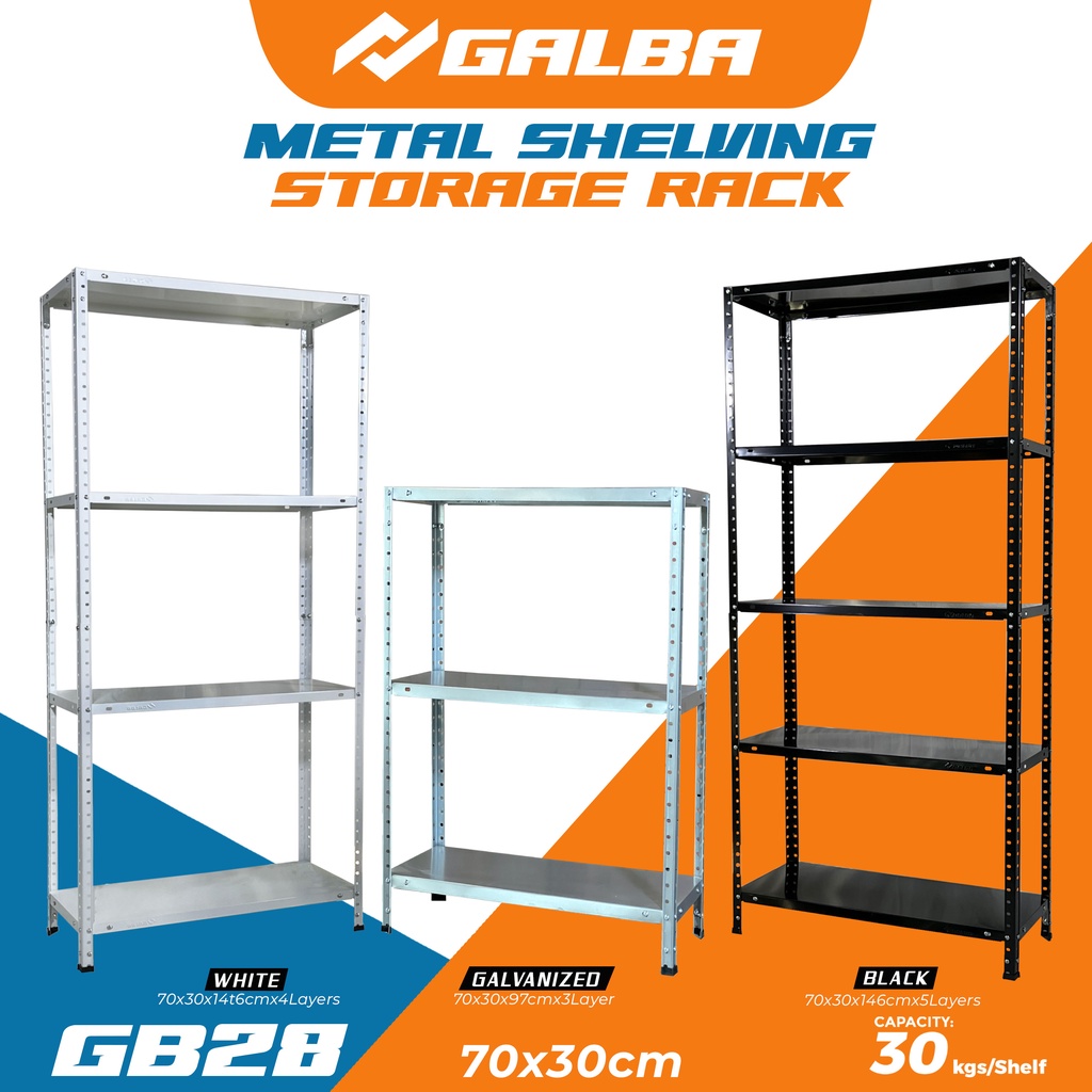 Galvanized Steel Storage Unit  3, 4 and 5 Layers Adjustable Metal Shelf Black GB28 (70x30x146)