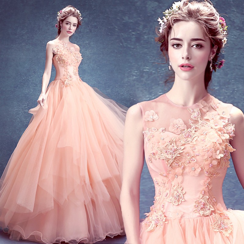 peach lace gown