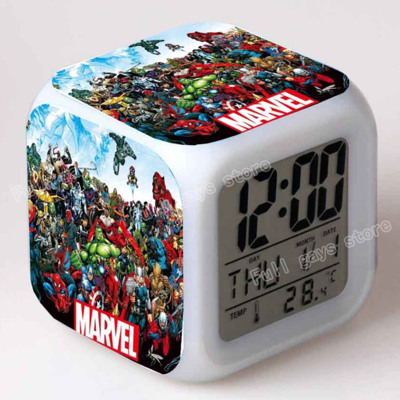 Marvel Alarm Clock Avengers Spiderman Iron Man Colorful Luminous