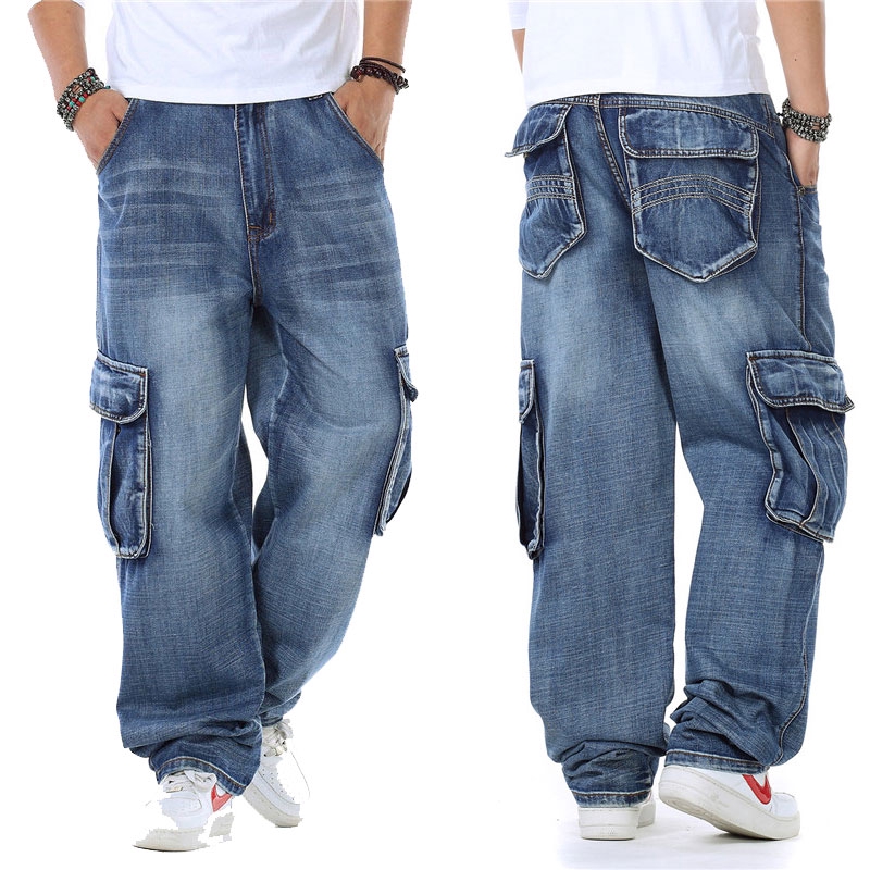 mens blue denim cargo pants