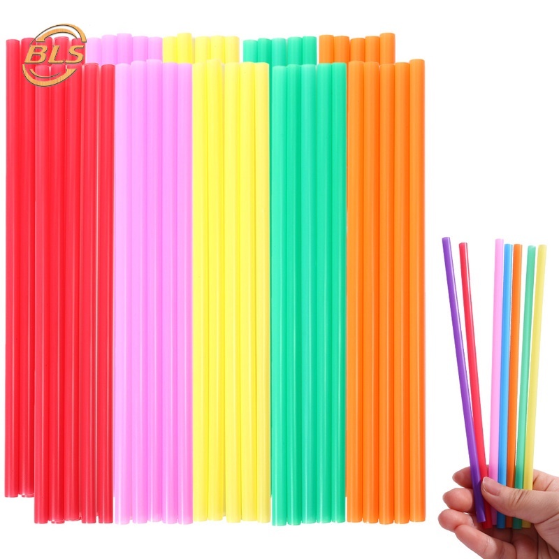 100Pcs/Pack Colorful Plastic Drinking Straws/ 19CM Long Disposable Wide