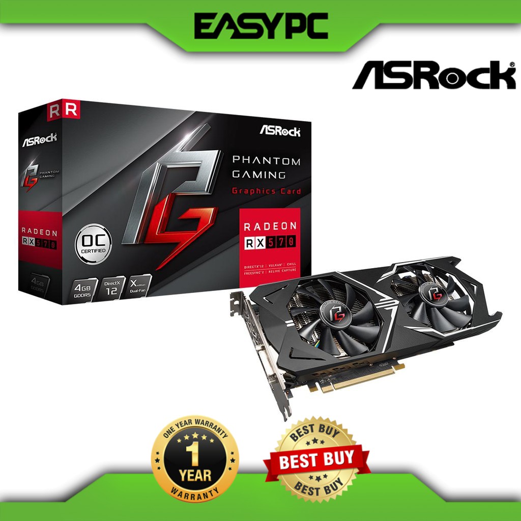 Asrock Rx 570 Phantom 4gb Gddr5 256 Bit Gaming Video Card Shopee Philippines