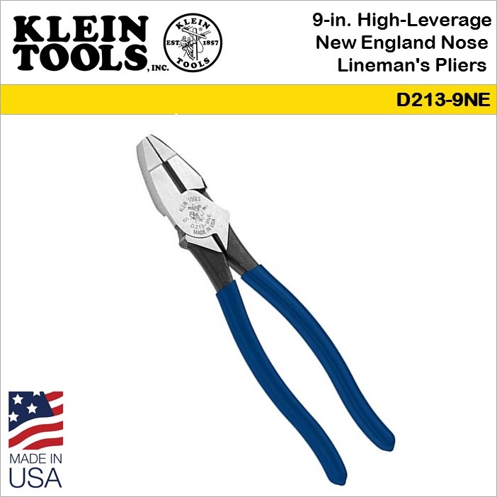 Klein Tools D2139NE 9inch HighLeverage, New England Nose, Lineman's