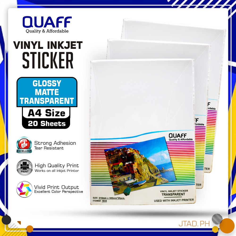 QUAFF Printable Vinyl Inkjet Sticker A4 || Glossy / Transparent / Matte ...