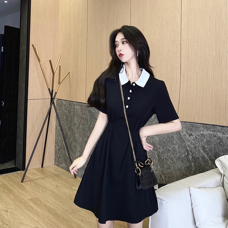 black dress button down polo dress casual mini dresses for women korean ...
