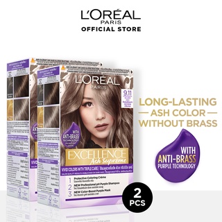 LOreal Paris Excellence Ash Supreme Haircolor 9.11 x 2 with Purple Shampoo - Hair Dye Permanent