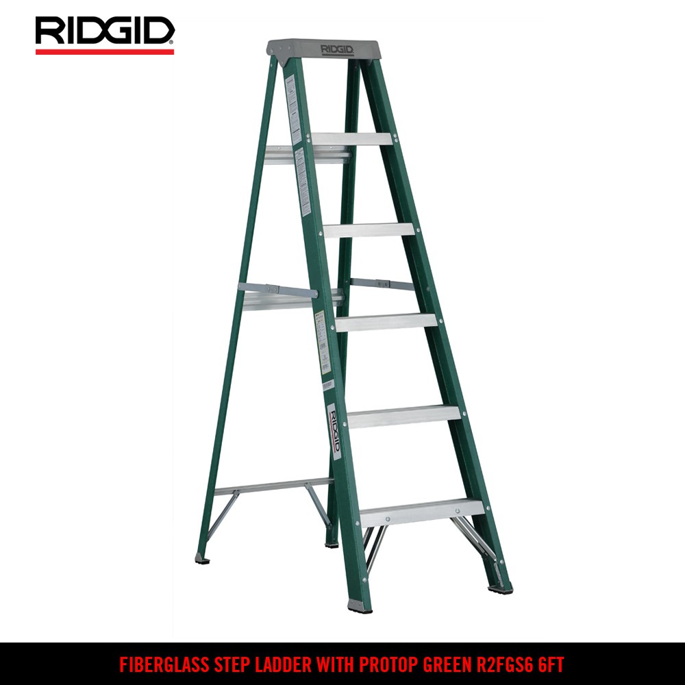 RIDGID Fiberglass Step Ladder With Protop (Green) 6ft Shopee Philippines