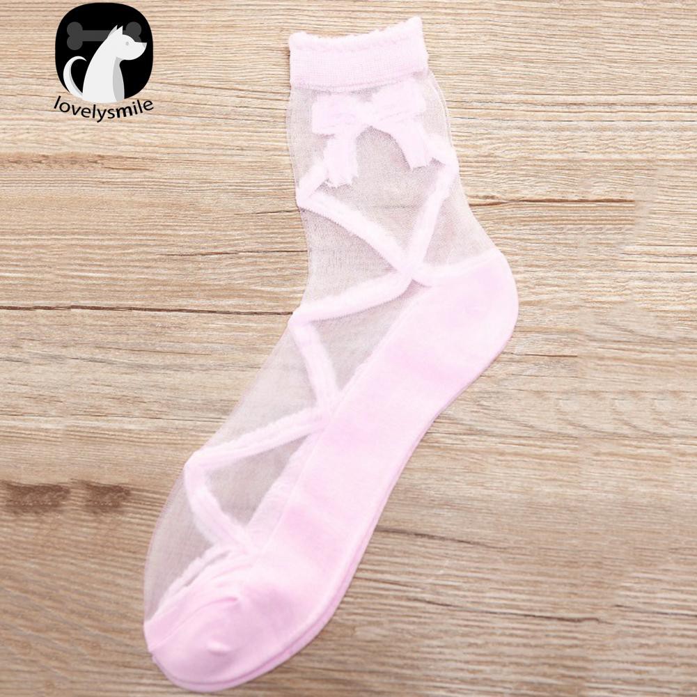 Gift Frill Trim Bowknot Women Crystal Lace Transparent Ankle Socks Sheer Mesh