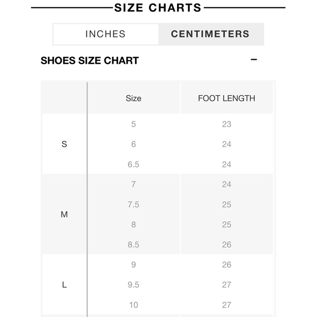 forever 21 slippers size chart