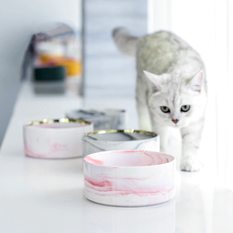 Marble Ceramic Double Bowl For Dog Cat Puppy Water Food Drinking Feeder Small Animal Dispenser Multi #7