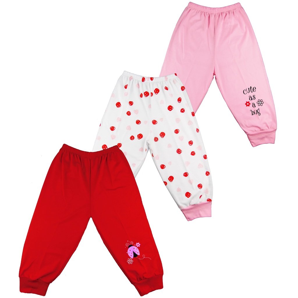 Teeter Totter 3-piece Girl 2 to 5 year olds Cotton Pajama Pants with Leg Band (Ladybug) 3in1 set