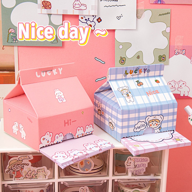 200 Sheets Lovely Cartoon Milk Box Sticky Notes Creative Non-Sticky ...