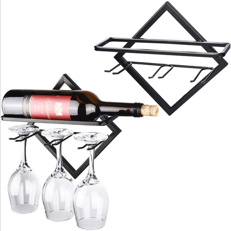 【COD】Wall Mounted Iron Wine Rack Bottle Champagne Glass Holder Shelves Bar Fashion Creative Simple