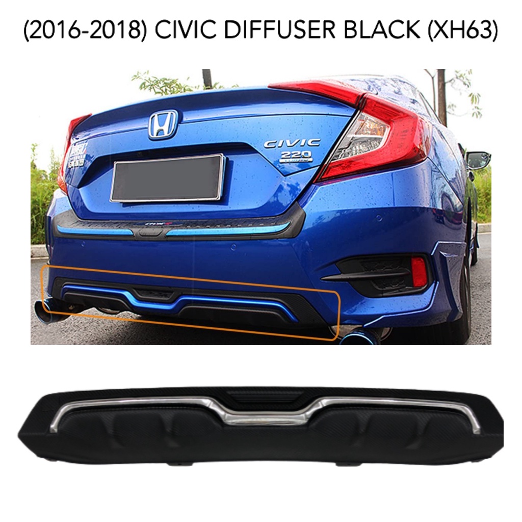 CPAO 2016 2017 2018 HONDA CIVIC BLACK Car Rear Bumper Diffusers Lip ...
