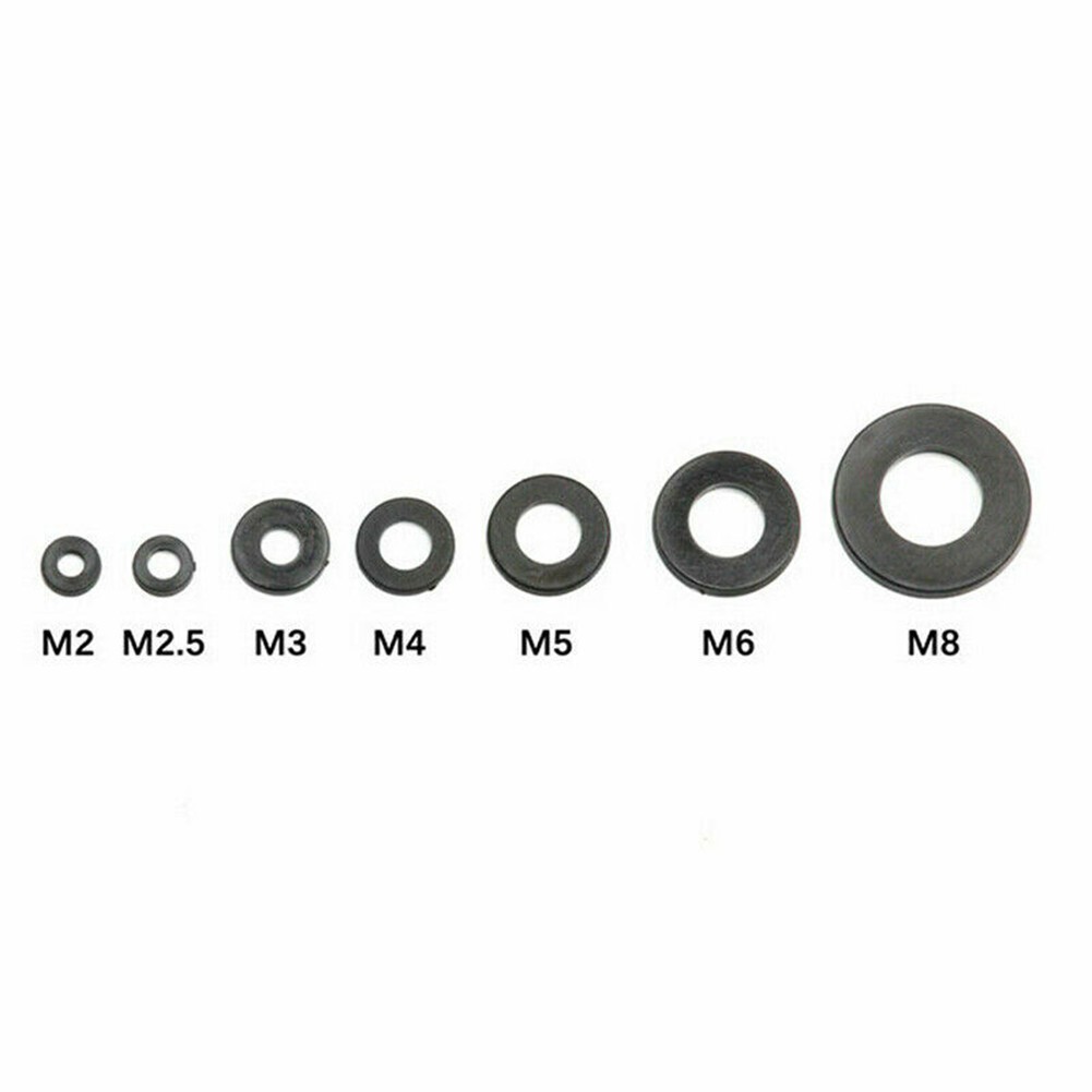 M8 250x Rubber Black Flat Ring Plain Repair Washer Gasket Assortment Kit M2 