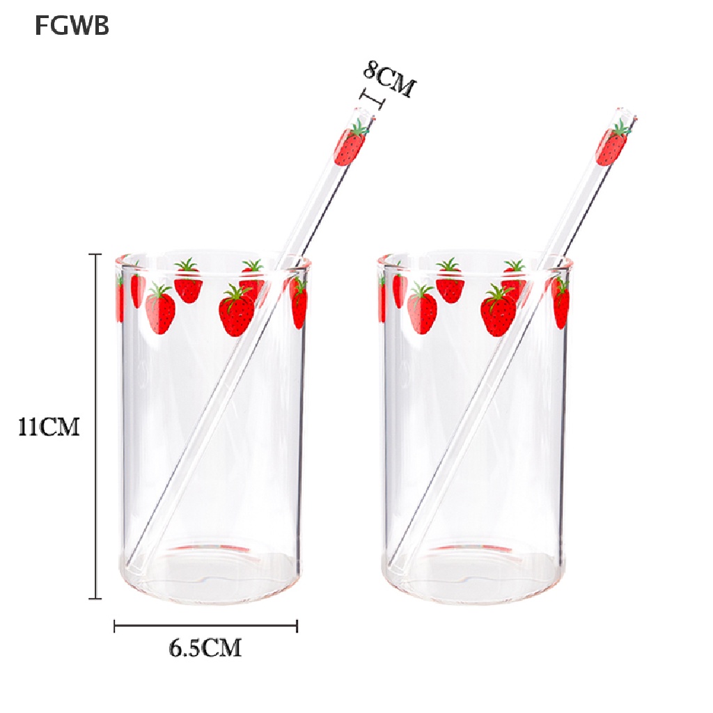 FGWB 300ml Strawberry Cute Nordic Glass Cup With Straw Milk Heat