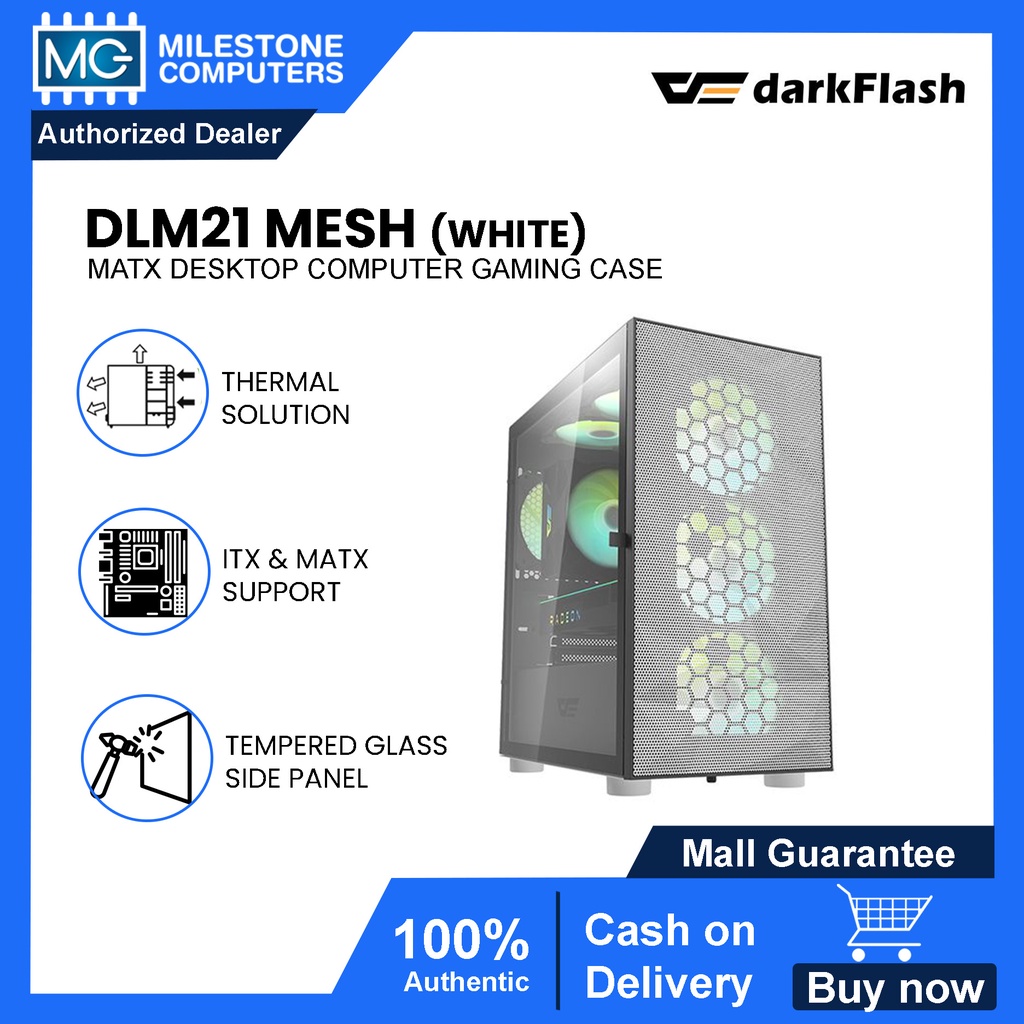 Darkflash DLM21 White Mesh MATX PC Case Mid Tower Tempered Glass Side ...