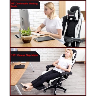 Home Zania Leather Gaming Chair With Footrest Ergonomic Computer Chair High FREE Massage Pillow #6