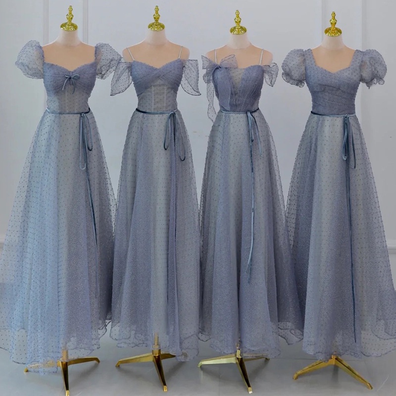 Dusty Blue Bridesmaid Dresses Long 2022 Elegant Summer Sister Prom