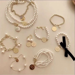 EMS Korean Women Pearl Necklace Personality Simple Baroque Bow Bracelet Girls Fashion Bangle Retro