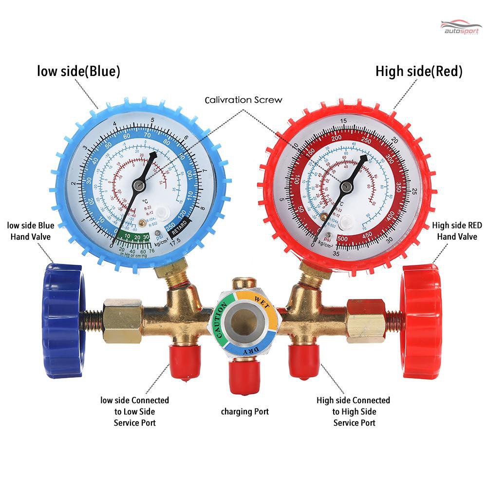 3 Way Refrigerant Gauge AC Diagnostic Manifold Freon Gauge Set for