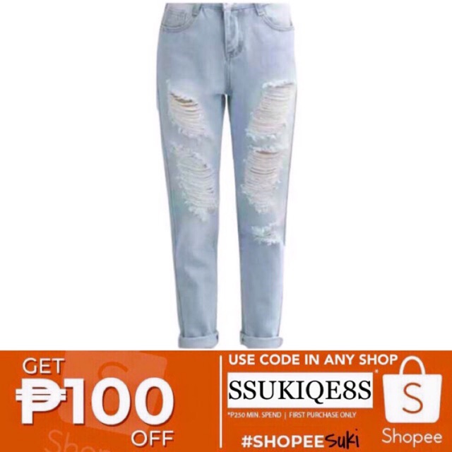 Denim Light Blue Ripped Jeans Shopee Philippines