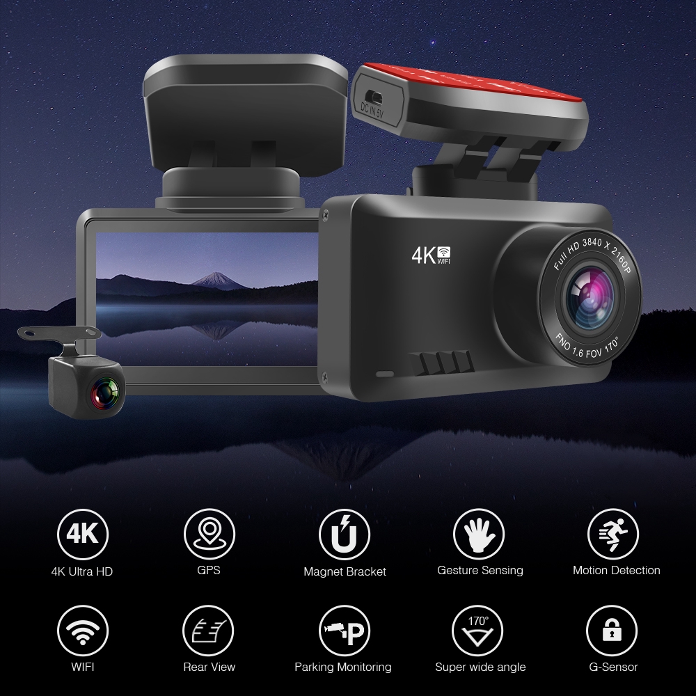 Autokamera Full HD 2160P/1080P Vehicle DVR Dashcam Car Camera Camcorder WIFI GPS 