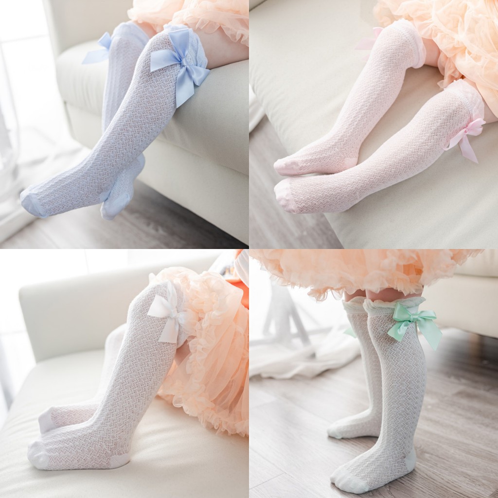 Girls Socks SHOBDW New Kids Toddlers Big Bow Knee High Medium Long Soft Cotton Lace Anti-Slip Photo Party Cotton Spring Winter Socks Baby Gifts 