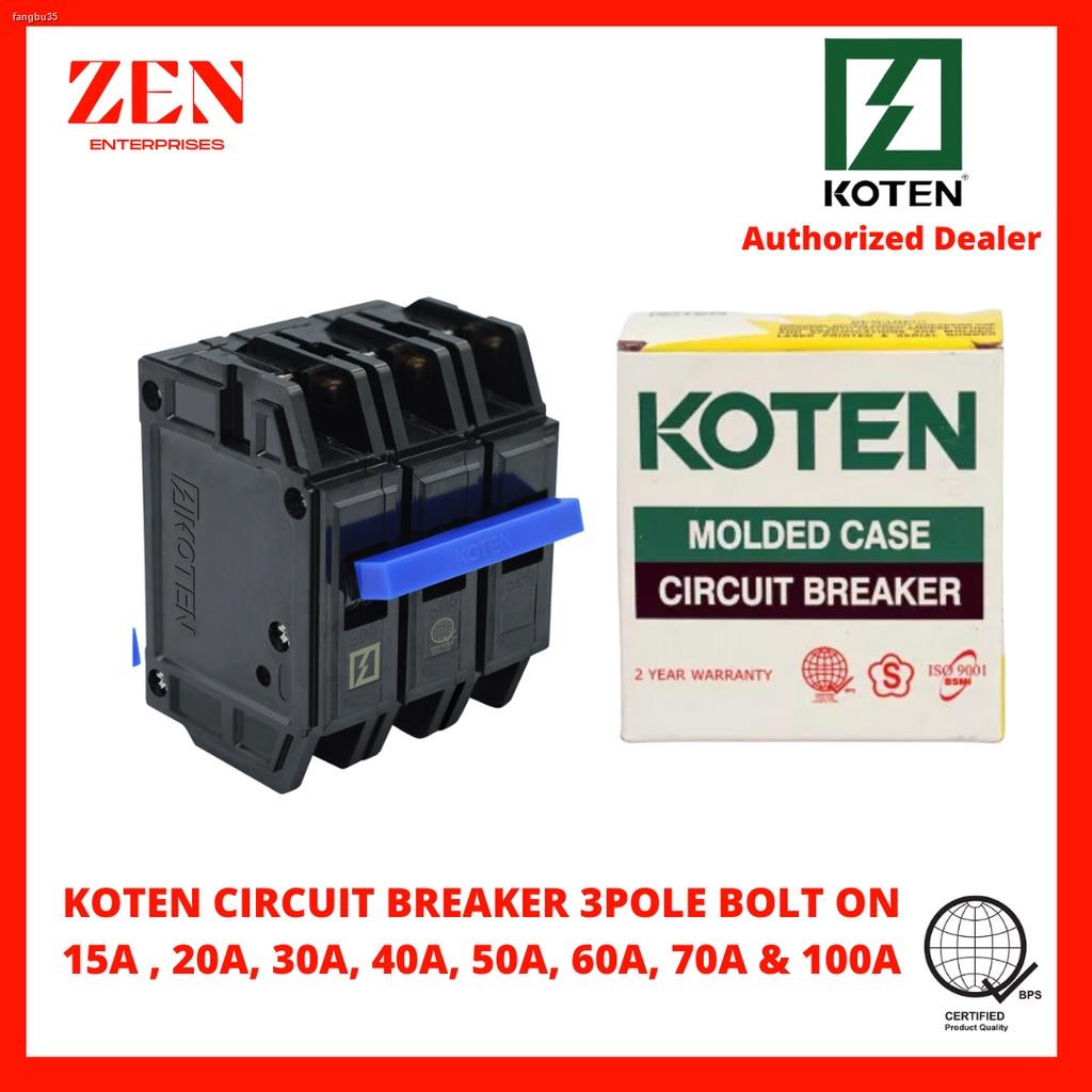 Koten Circuit Breaker 3P Plug in Bolt on 15 20 30 40 50 60 70 100Amp ...